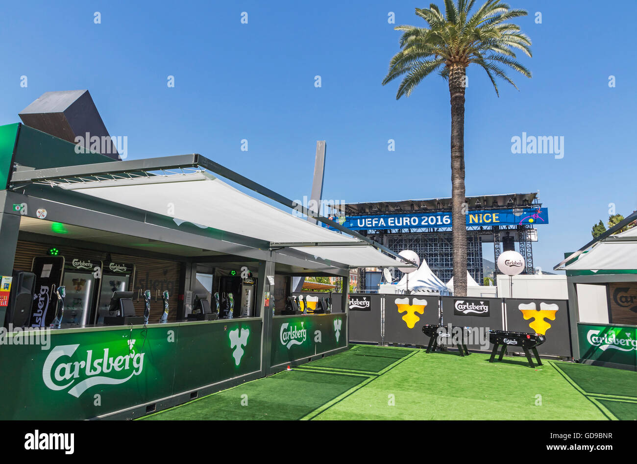 NICE, FRANCE - JUNE 22, 2016: Official fanzone of UEFA EURO 2016 at Albert I Garden in City of Nice, France Stock Photo
