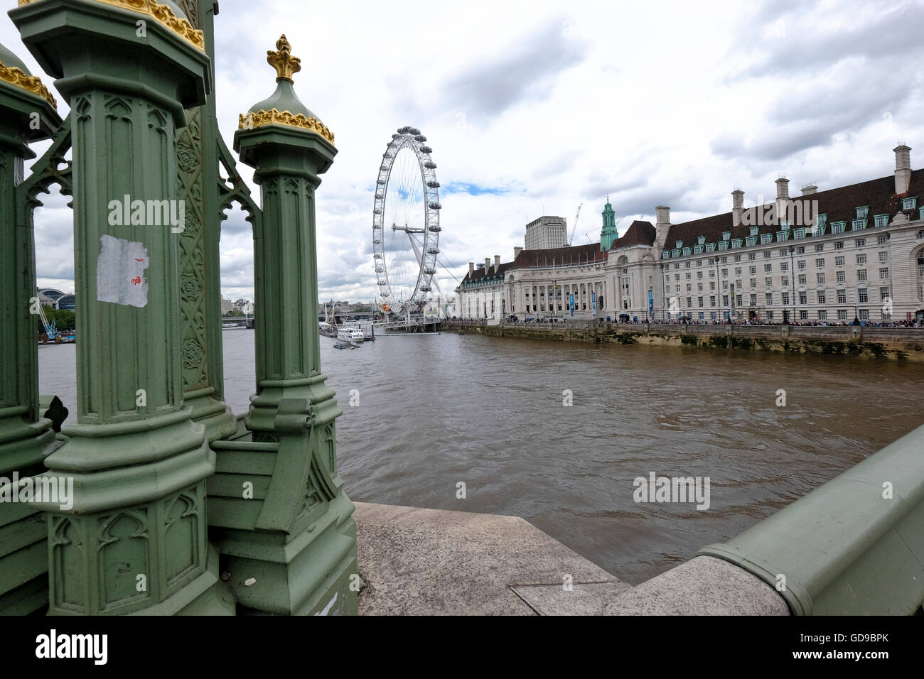 The London Eye from the Westminster Bridge London with County Hall on ...
