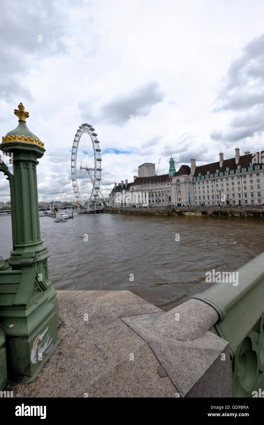 The London Eye from the Westminster Bridge London with County Hall on ...