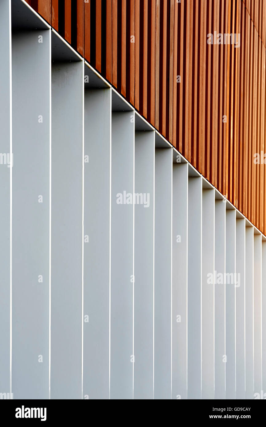 Detail of steel frame and paneling. Hebburn Central, Hebburn, United Kingdom. Architect: Faulkner Browns, 2016. Stock Photo
