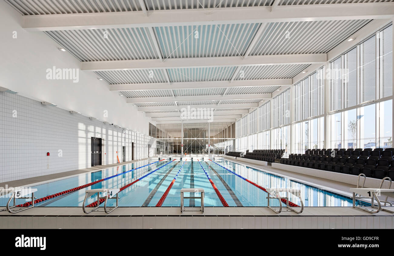 Indoor pool as part of the community sports centre. Hebburn Central, Hebburn, United Kingdom. Architect: Faulkner Browns, 2016. Stock Photo