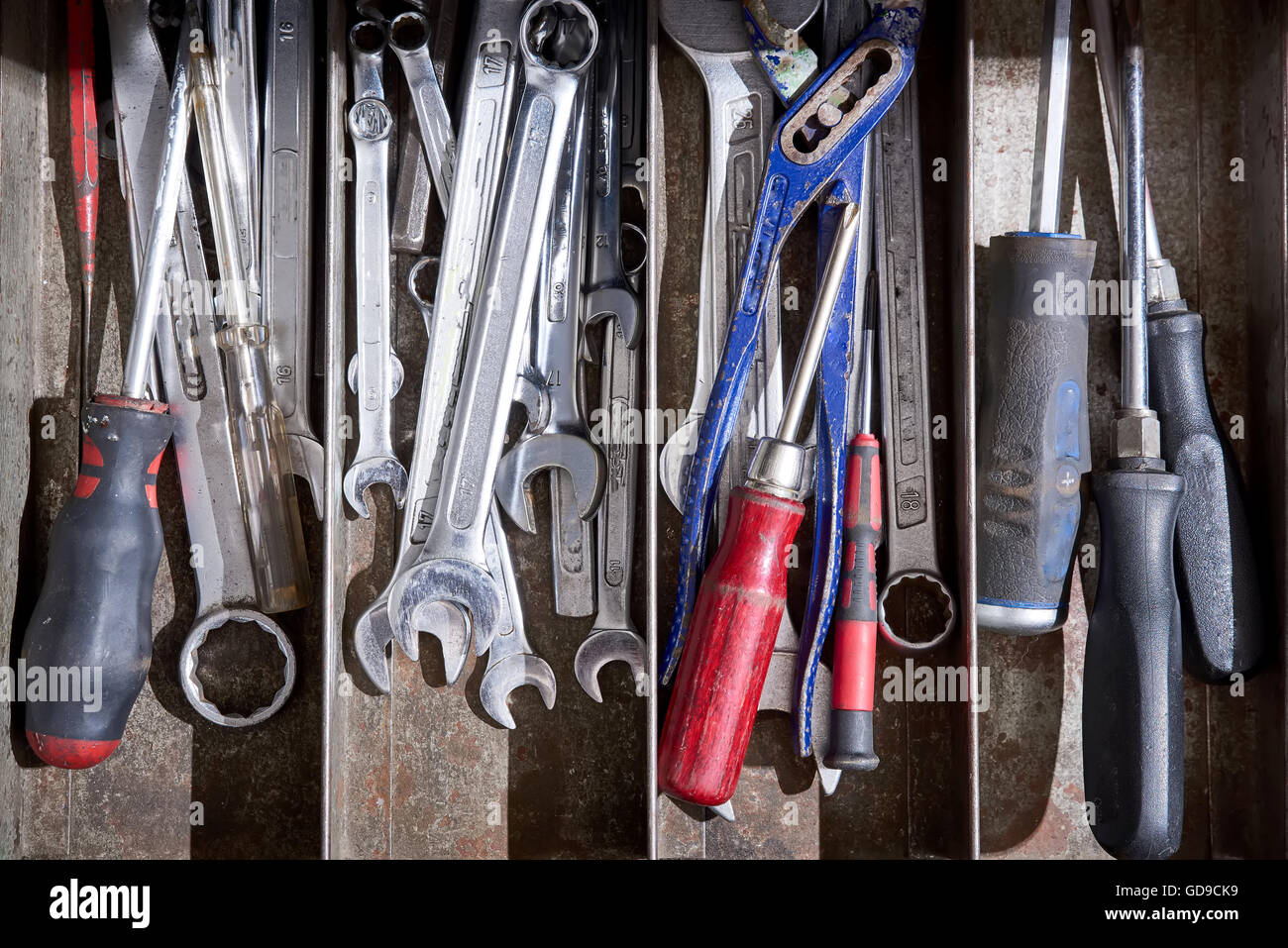 Tools in a toolbox stock photo alamy