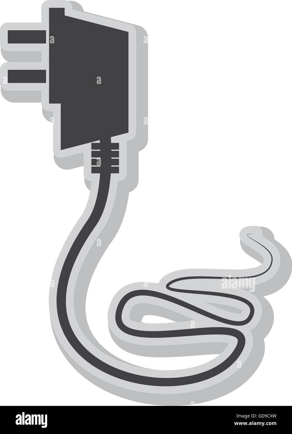 Plug and wire isolated flat icon in blackand white colors Stock Vector ...