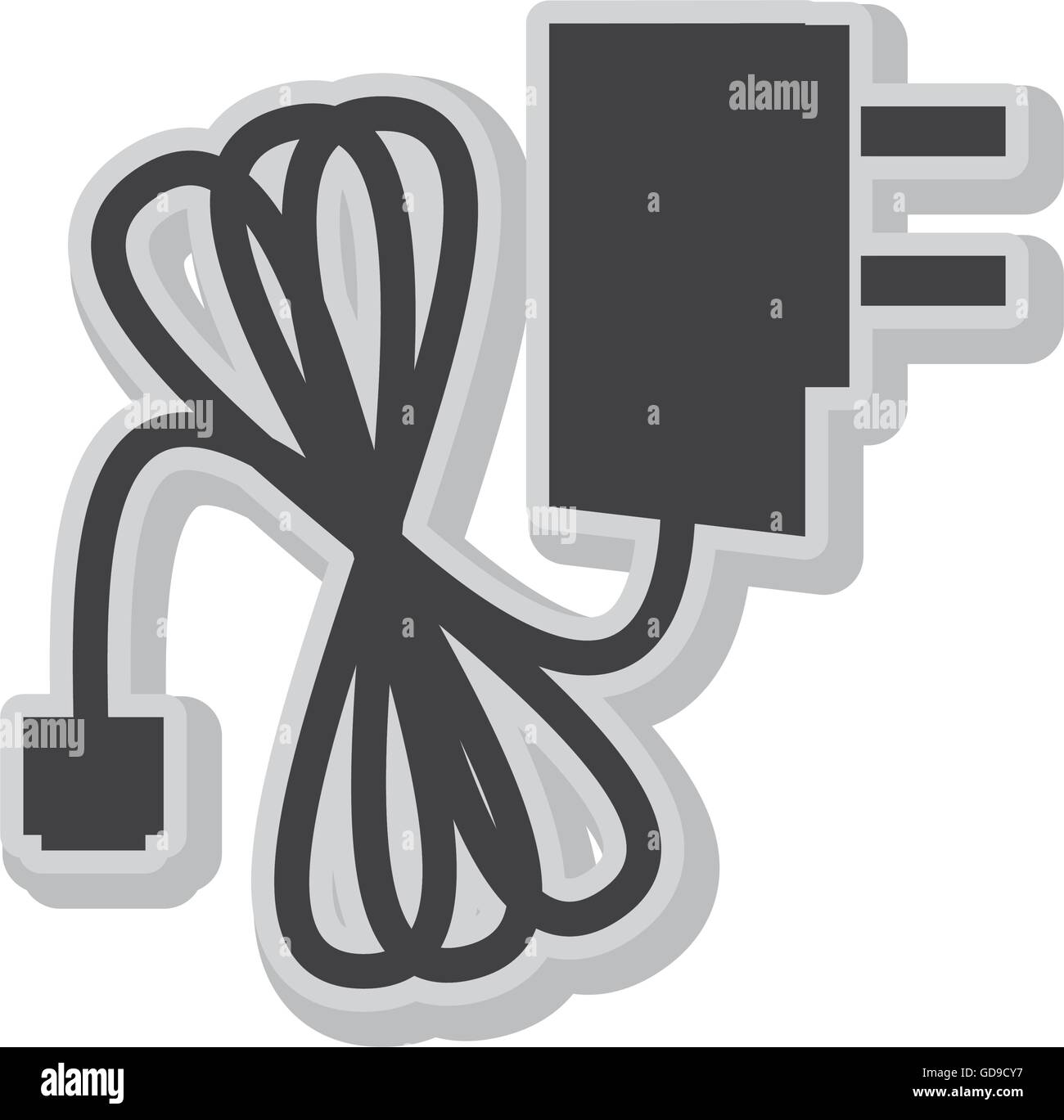 Plug and wire isolated flat icon in blackand white colors Stock Vector ...
