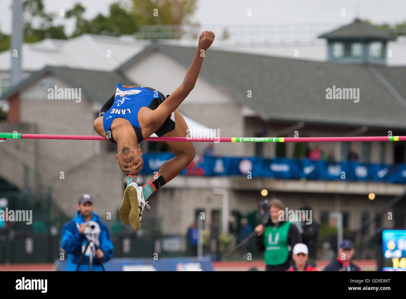 Eugene, USA. 10th July, 2016. Dakarai Hightower places 6th in the Men's High Jump at the 2016