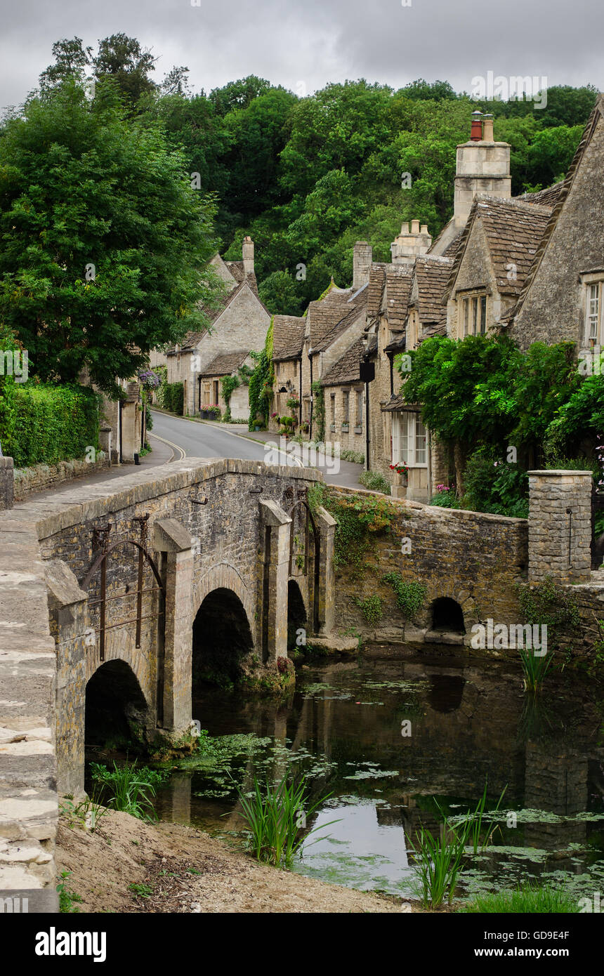 Castle Combe, village in the Cotswolds with bridge and High Street with