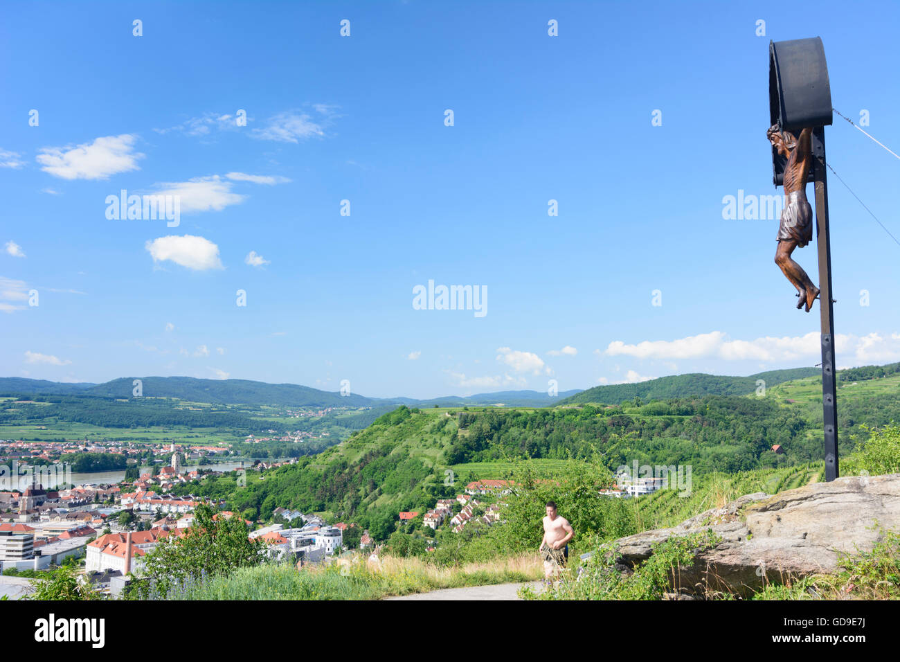 Krems an der Donau: view from Kreuzberg to district Stein, Danube, Austria, Niederösterreich, Lower Austria, Wachau Stock Photo