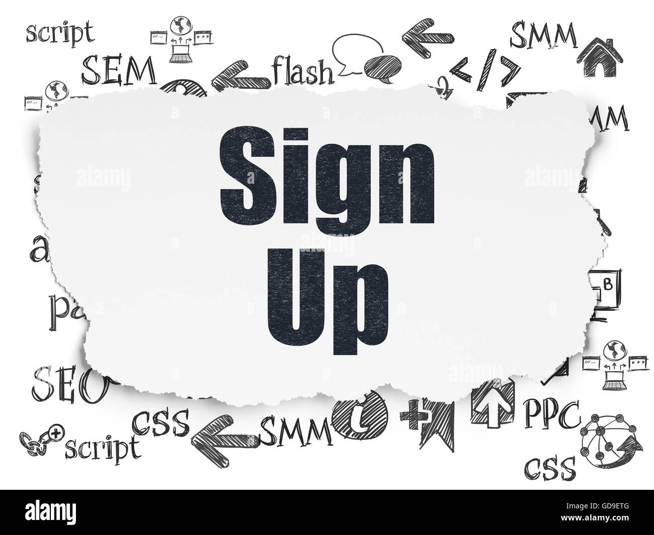 Web development concept: Sign Up on Torn Paper background Stock Photo