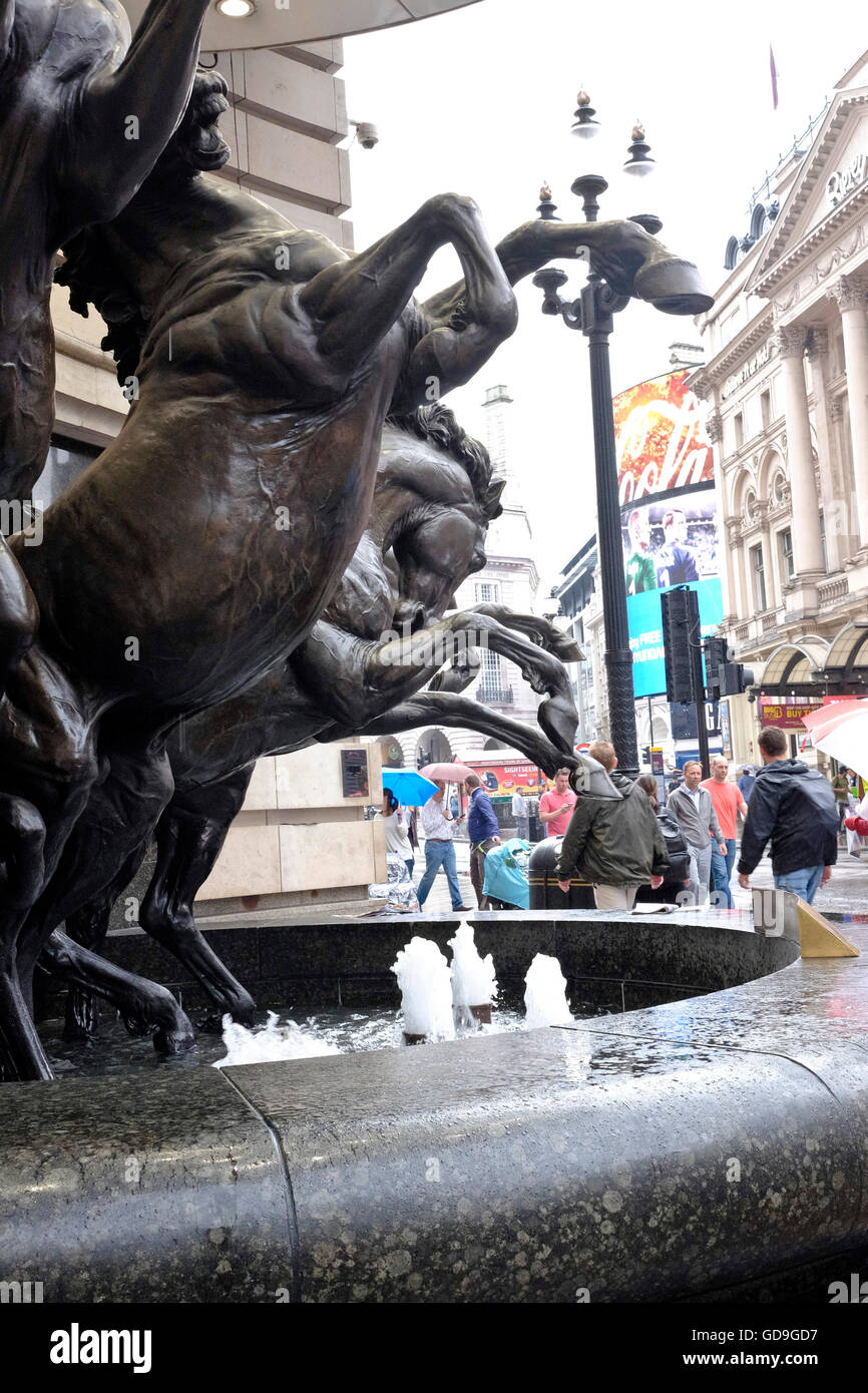 London Piccadilly Circus.Statues of The Horses of Helios, also known as