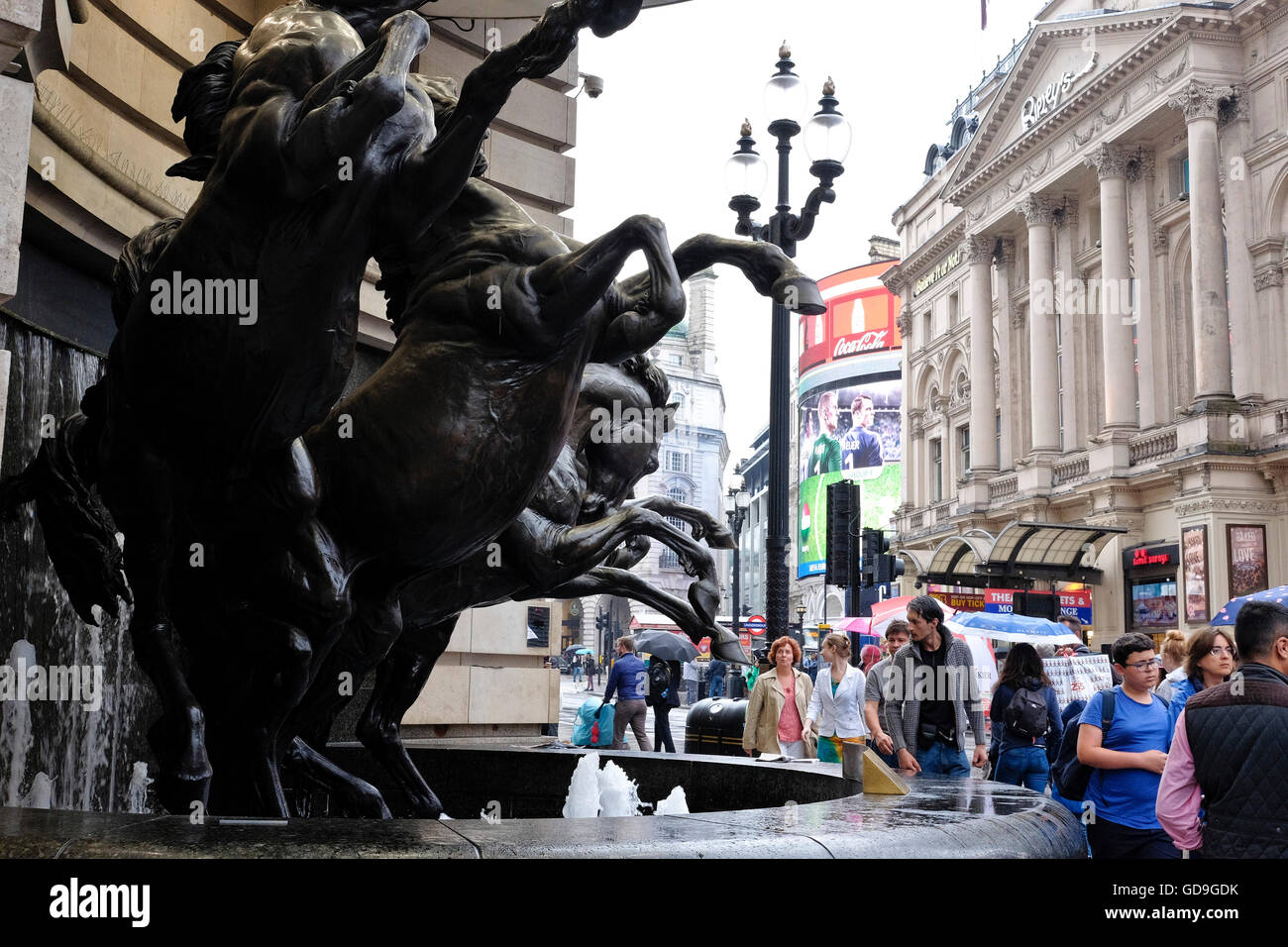 London Piccadilly Circus.Statues of The Horses of Helios, also known as