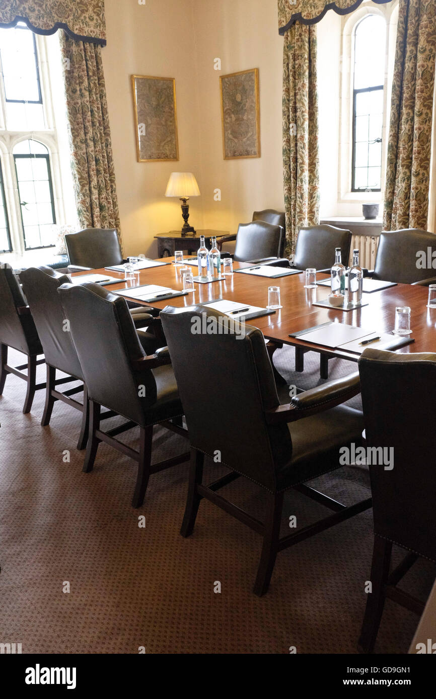 Tables and chairs set out in the boardroom in the Leeds Castle UK Stock
