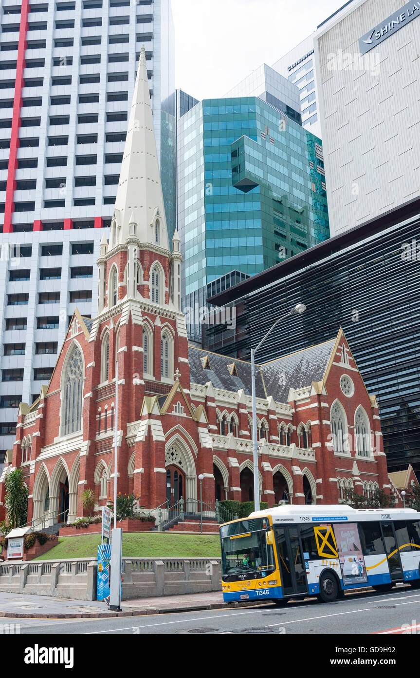 Albert Street Uniting Church with skyscrapers behind, Albert Street, Brisbane City, Brisbane, Queensland, Australia Stock Photo