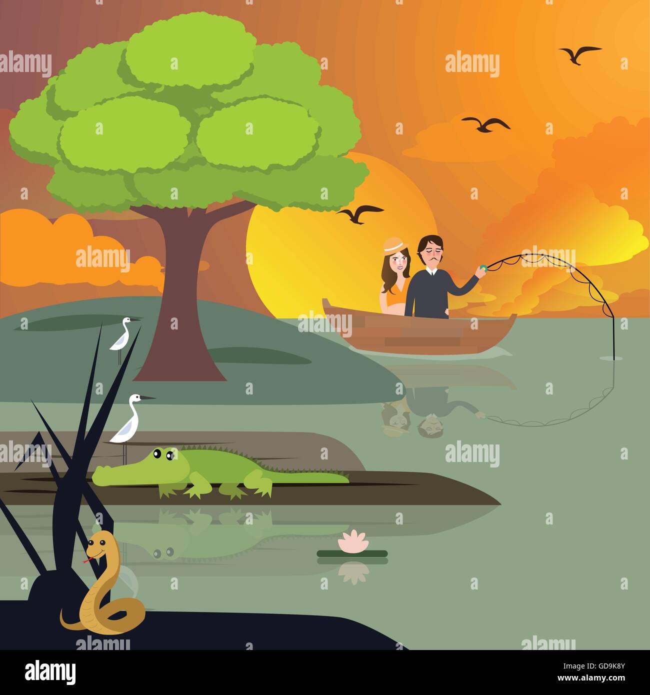 Vector Croc Fishhing Female crocodile Stock Vector Images - Alamy