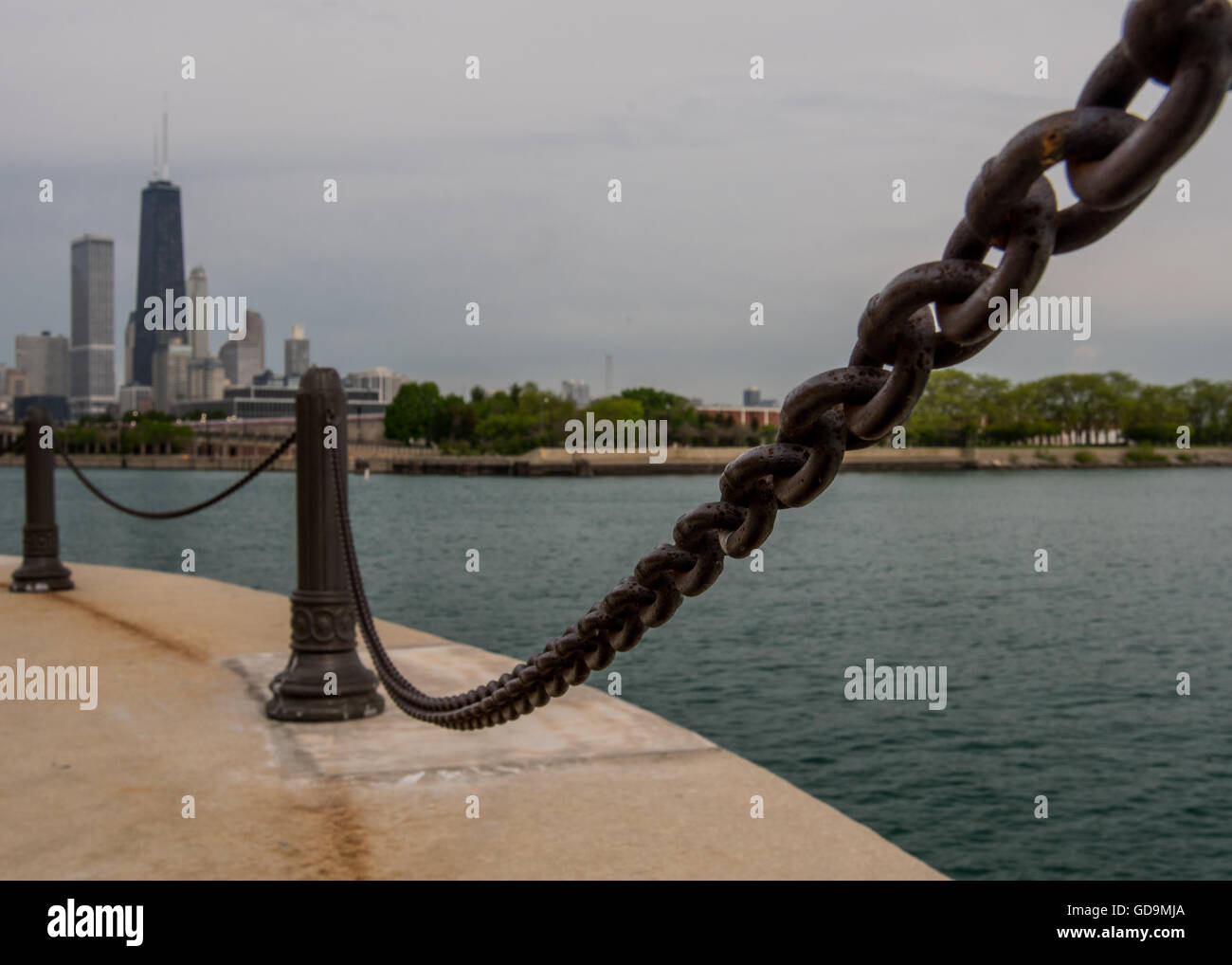 Chain Railing on Navy Pier close up Stock Photo