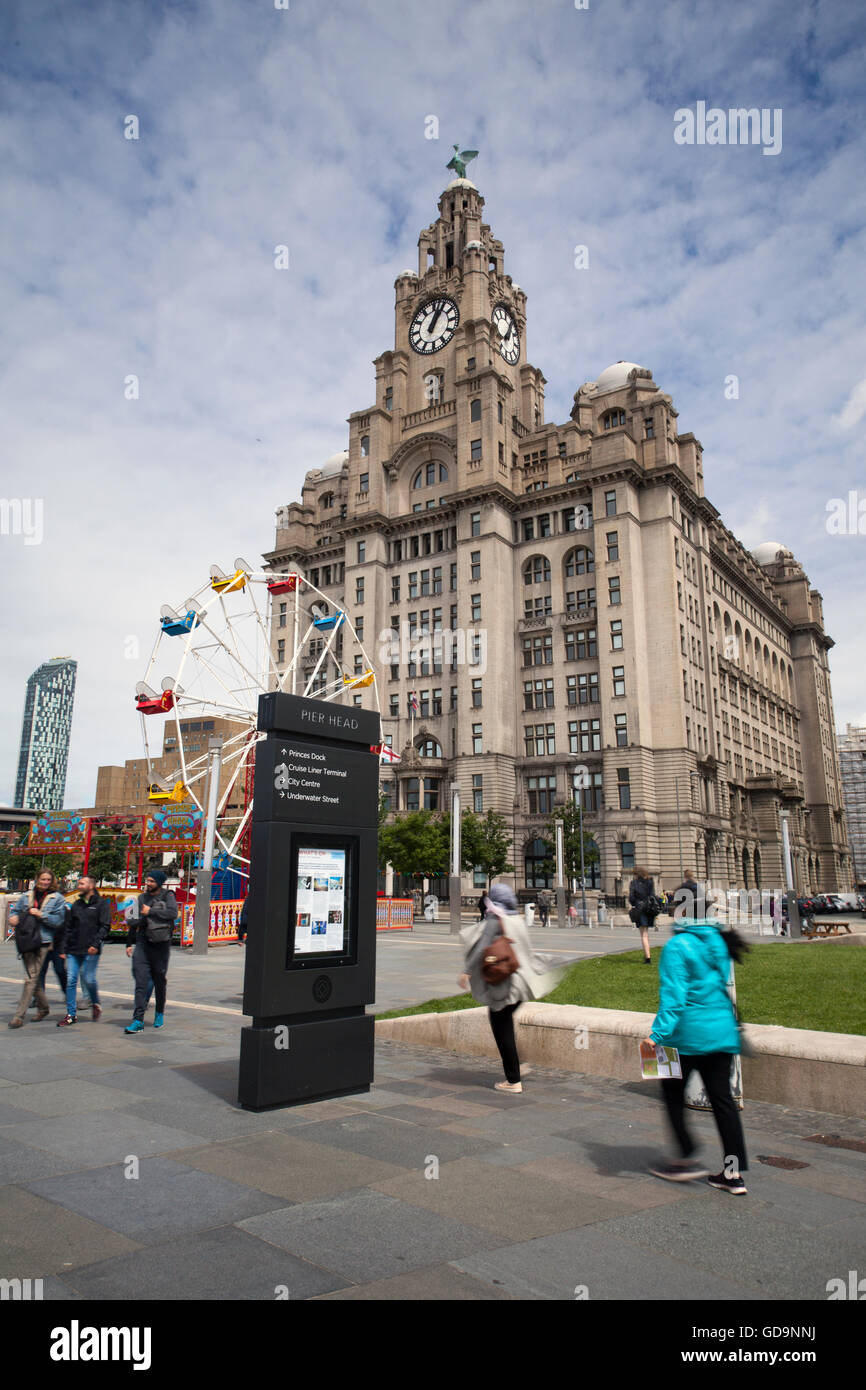 The Liver Building on the coastal riverside promenade on Liverpool’s 