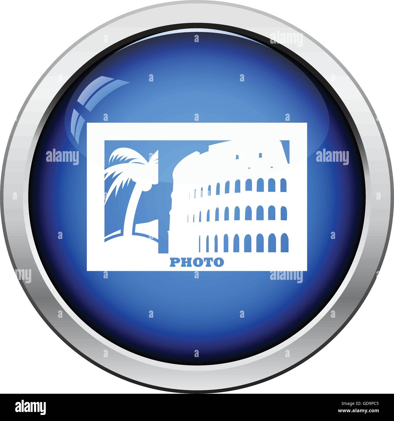 Digital photo frame icon. Glossy button design. Vector illustration