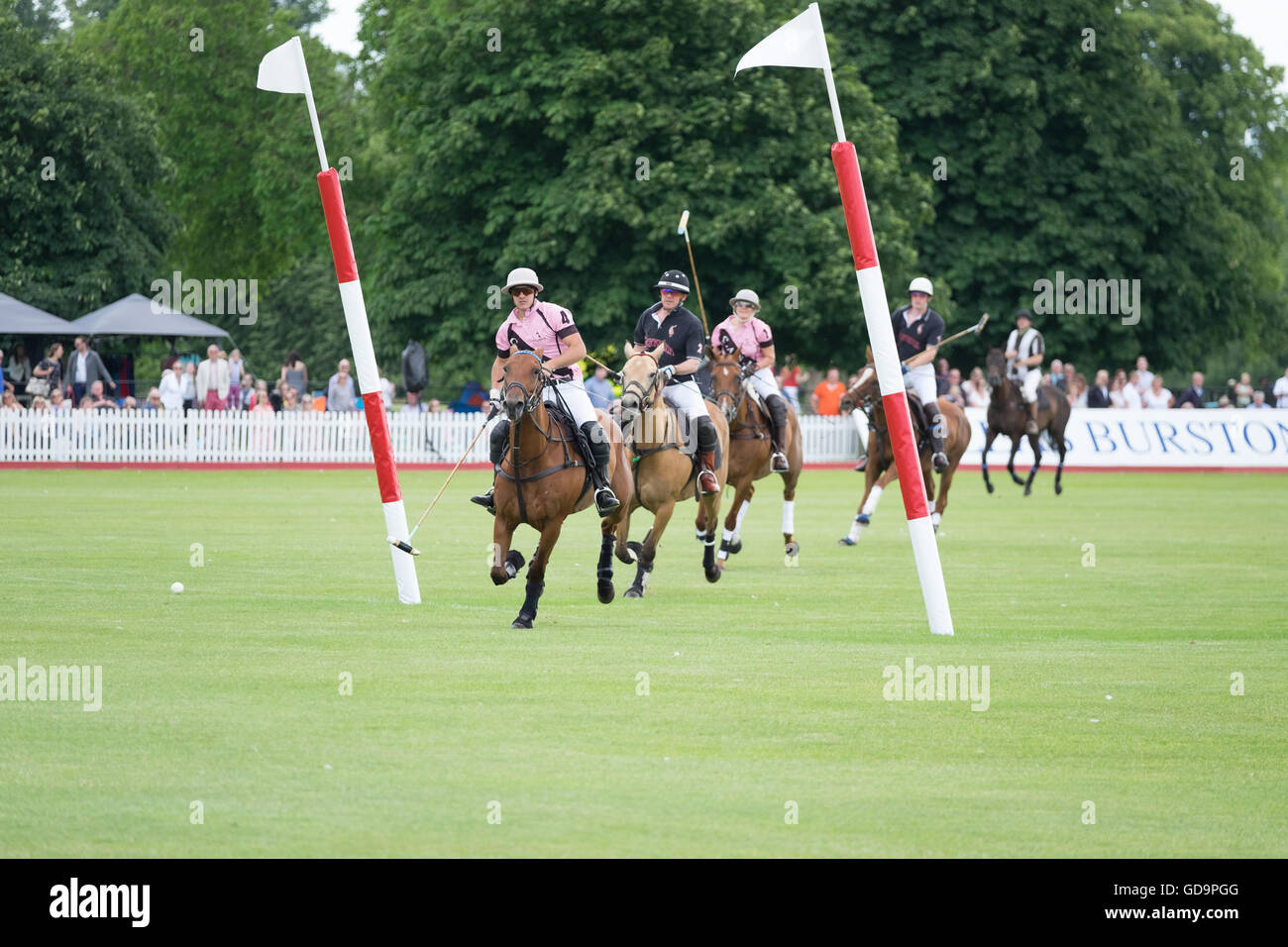 Polo action at the Dallas Burston polo grounds in Southam, Warwickshire, UK Stock Photo