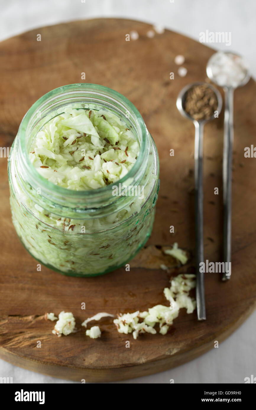Jar of Sauerkraut. Stock Photo