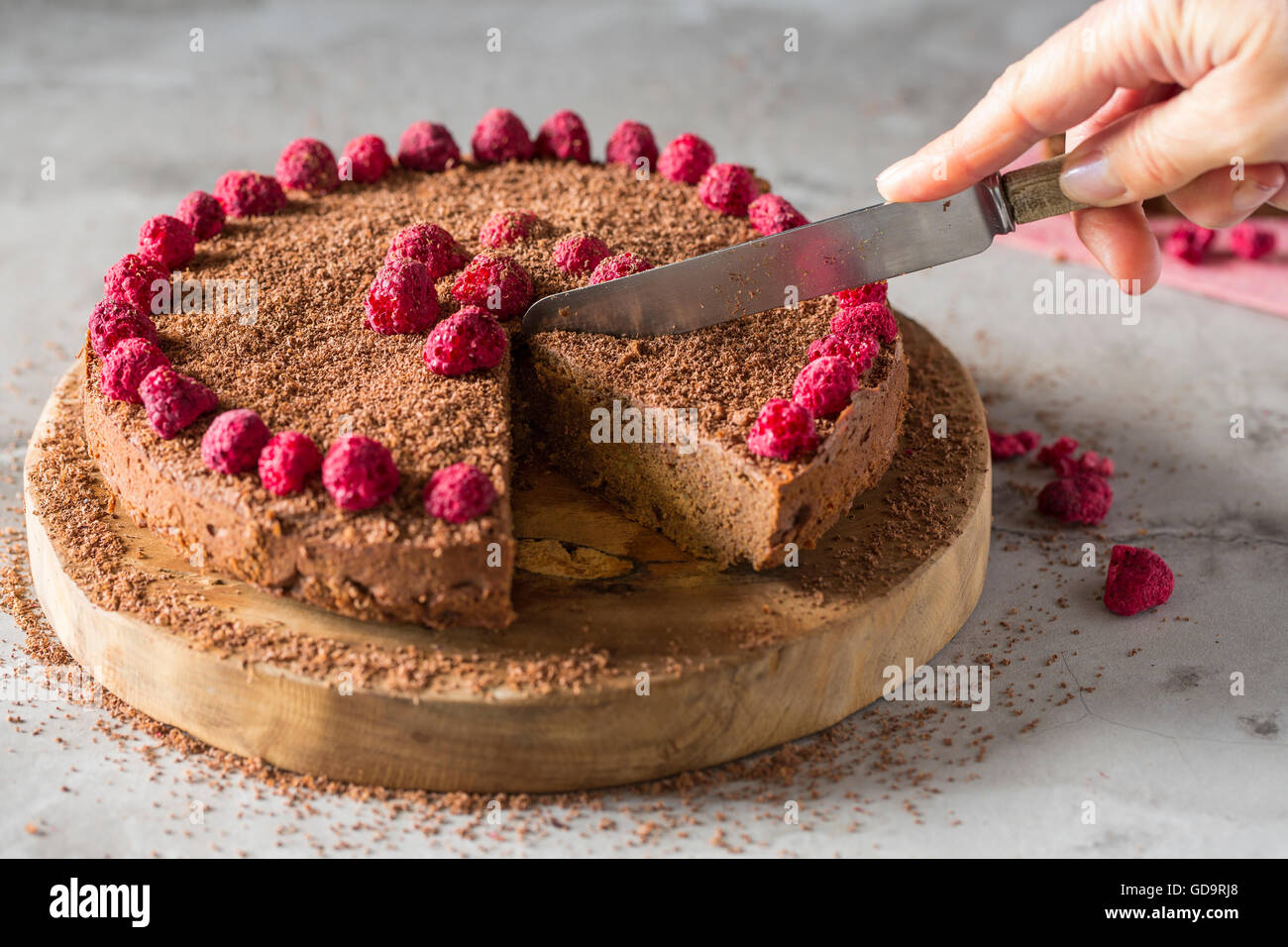 Chocolate Cake Decorated with Freeze Dried Raspberries Stock Photo Alamy