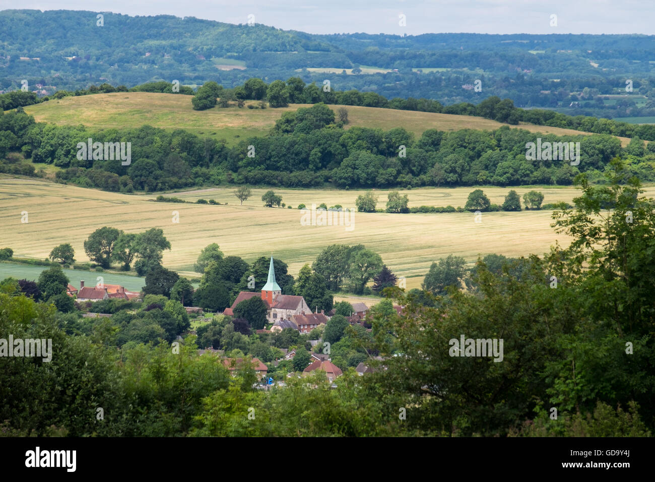 The West Sussex village of South Harting and The Parish Church of St Mary & St Gabriel in the in the heart of the South Downs National Park Stock Photo