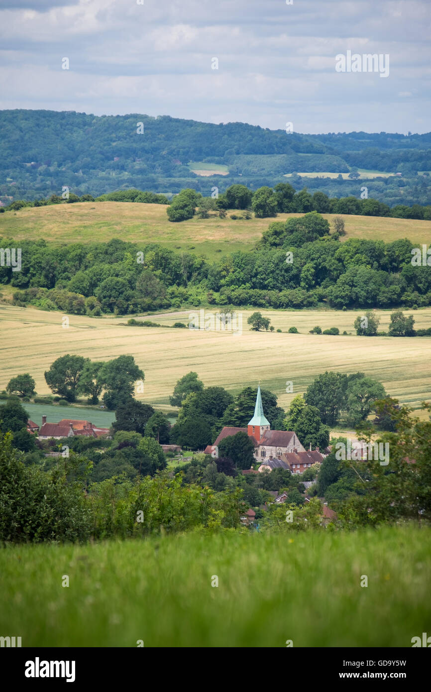 The West Sussex village of South Harting and The Parish Church of St Mary & St Gabriel in the in the heart of the South Downs National Park Stock Photo