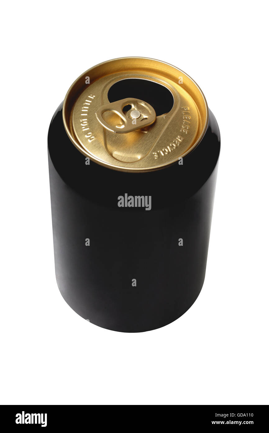 Empty Black Beer Can on white Background Stock Photo