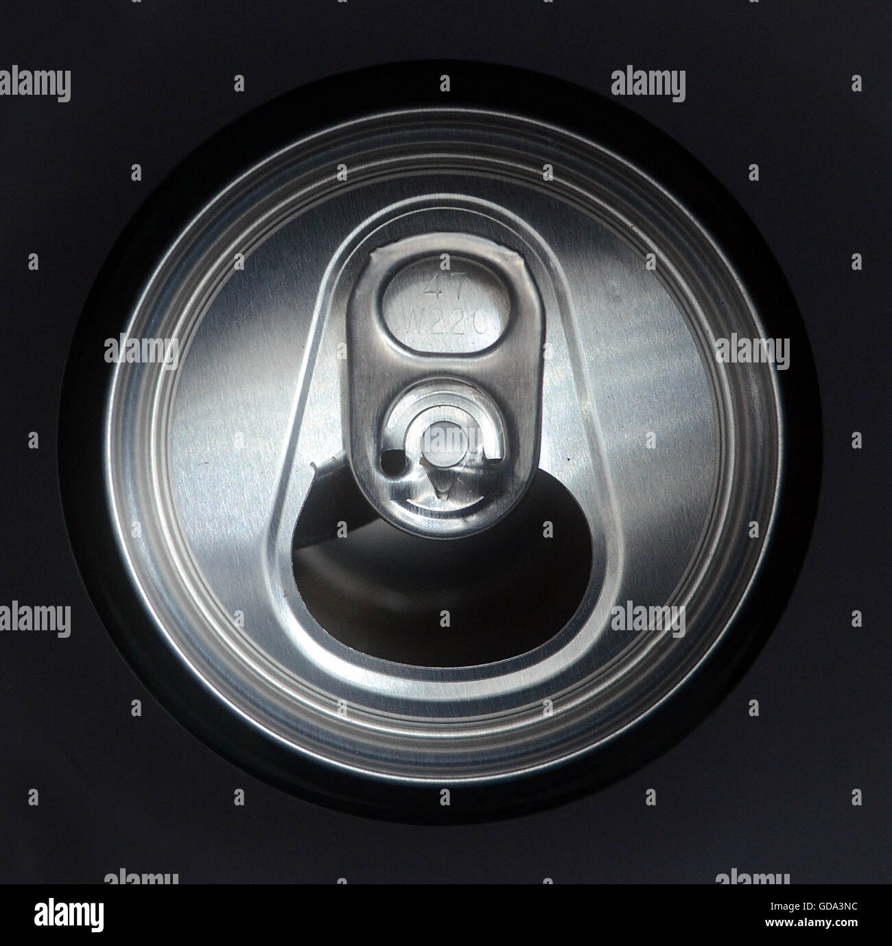 Aint more beer. Look down the top of an empty beer can. Stock Photo