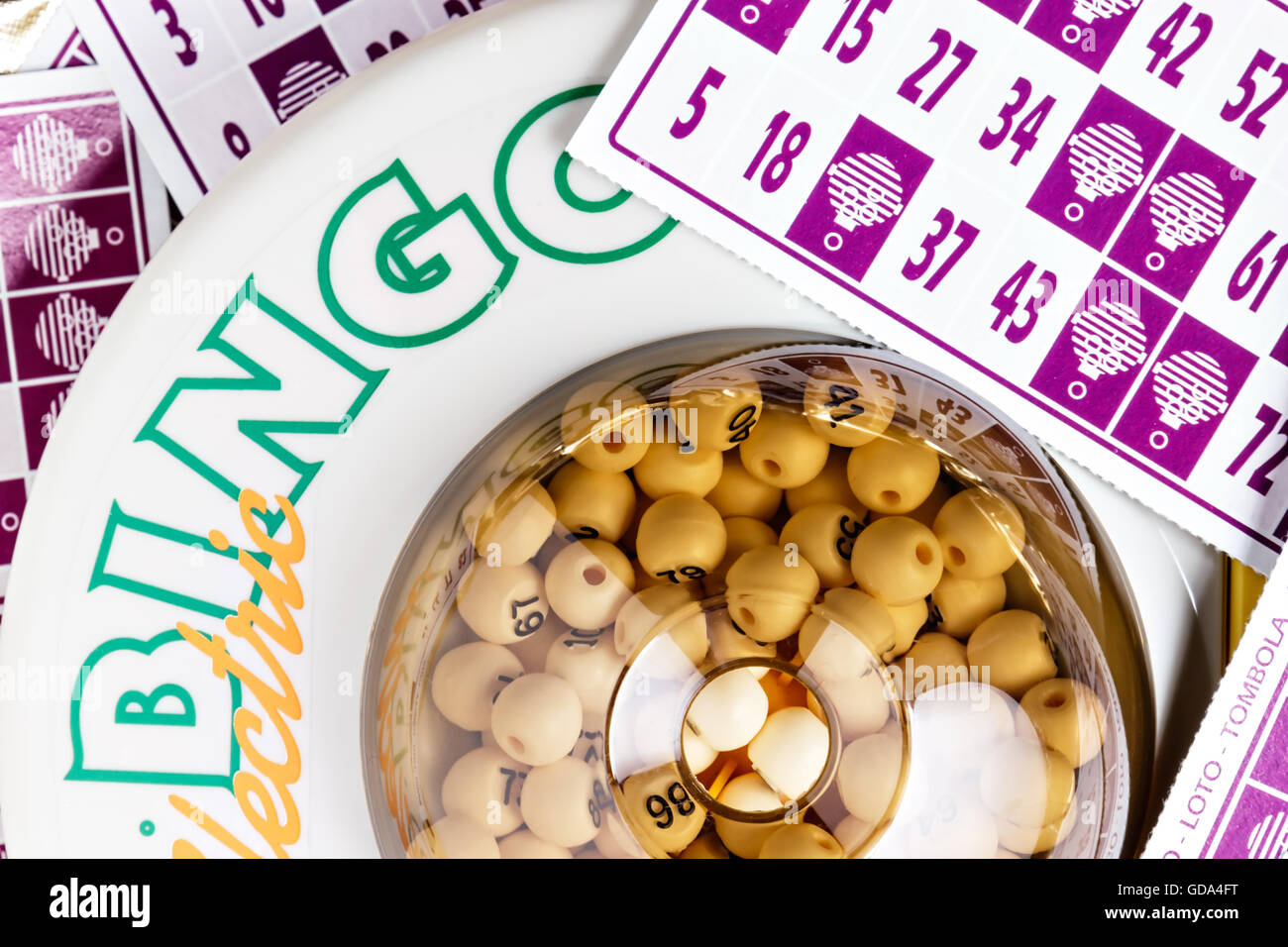 Electronic bingo game with cards to play. Horizontal image viewed from above Stock Photo Alamy