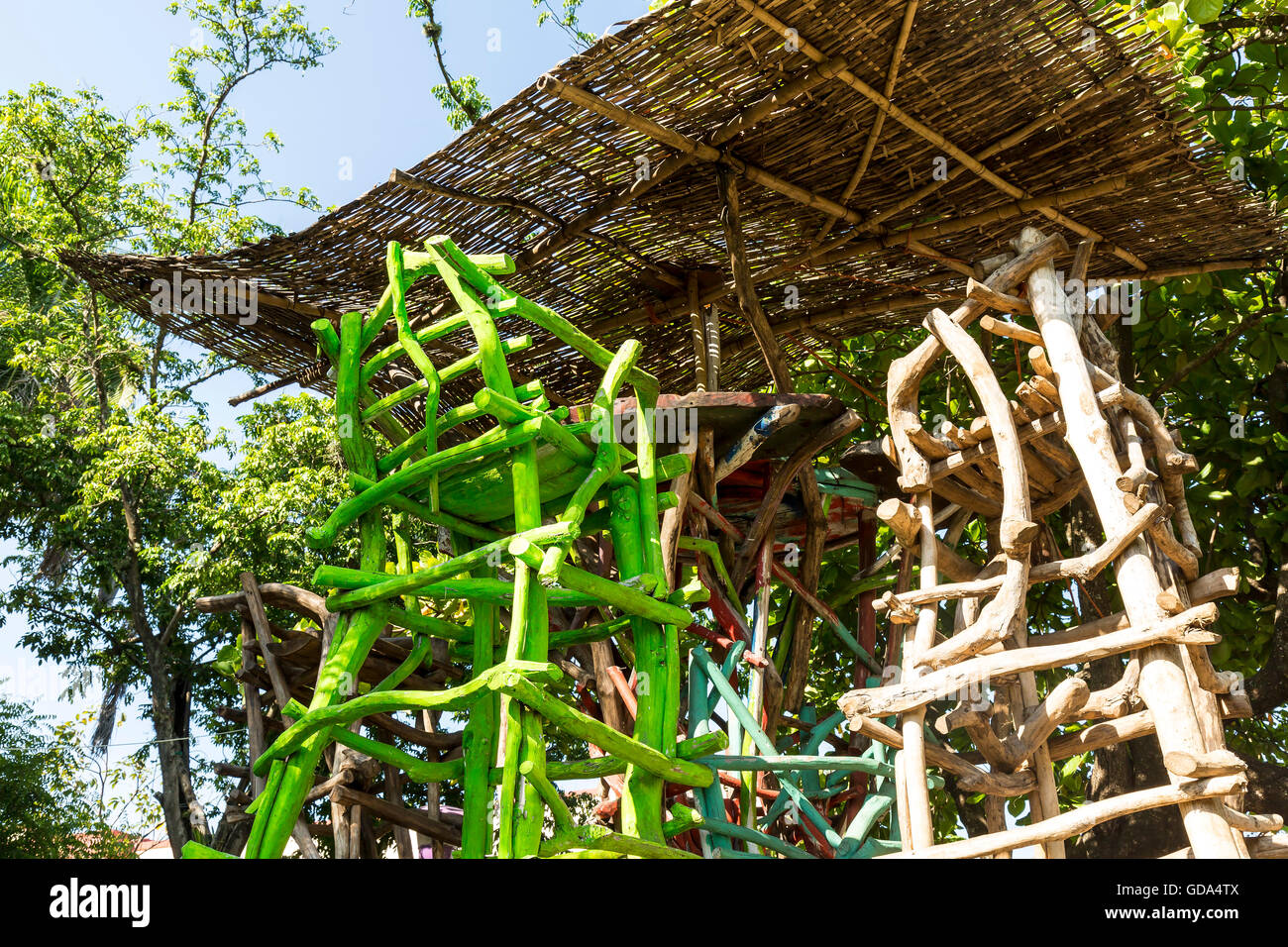 Tall chairs at Central Park Masaya, Nicaragua Stock Photo
