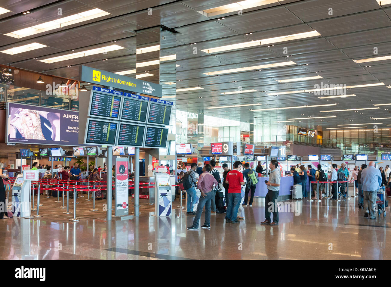 Check-in area in Terminal 1, Singapore Changi Airport, Changi, Singapore Island, Singapore Stock Photo