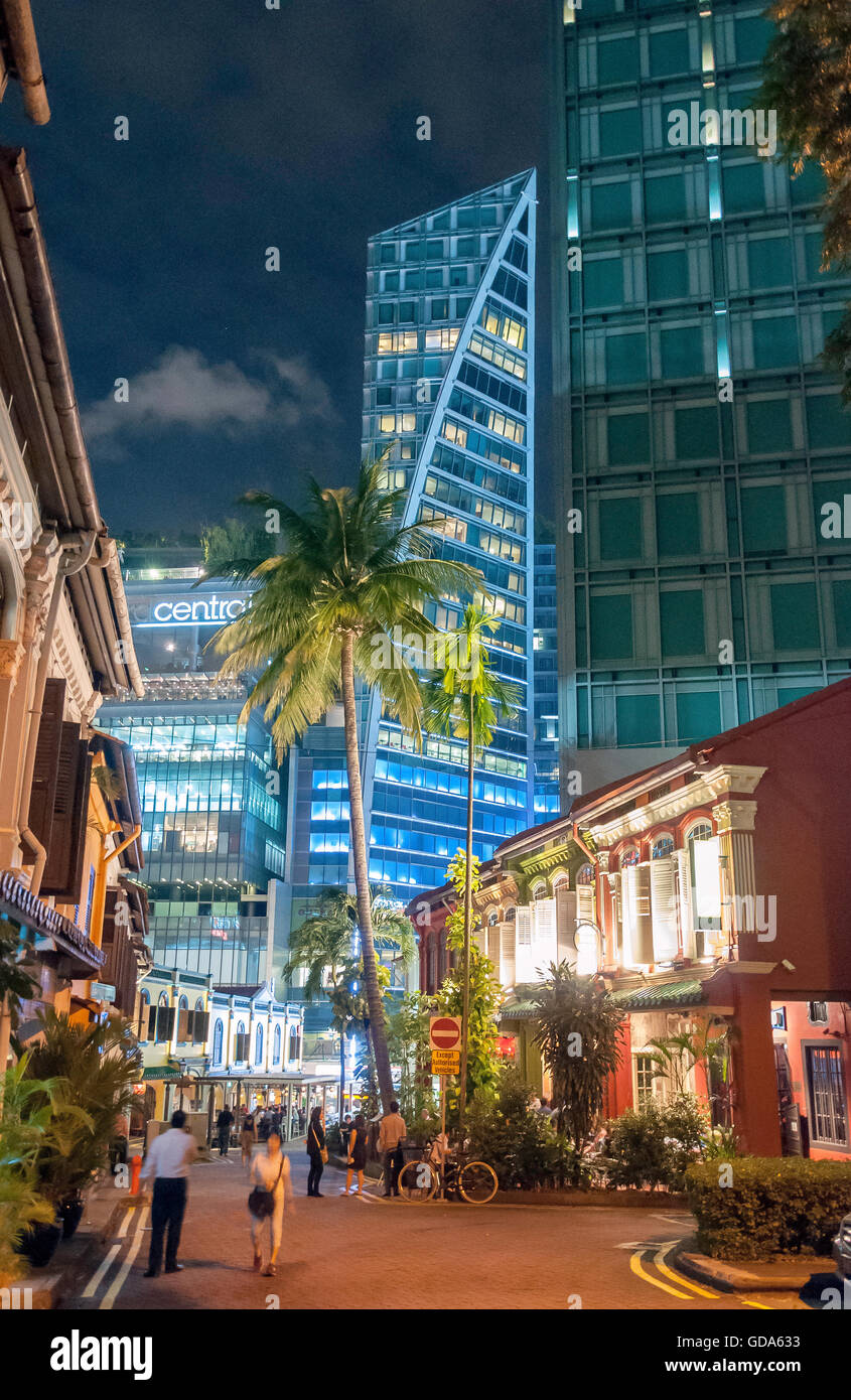 Orchard Road at night from Emerald Hill Road, Central Area, Singapore Island (Pulau Ujong), Singapore Stock Photo