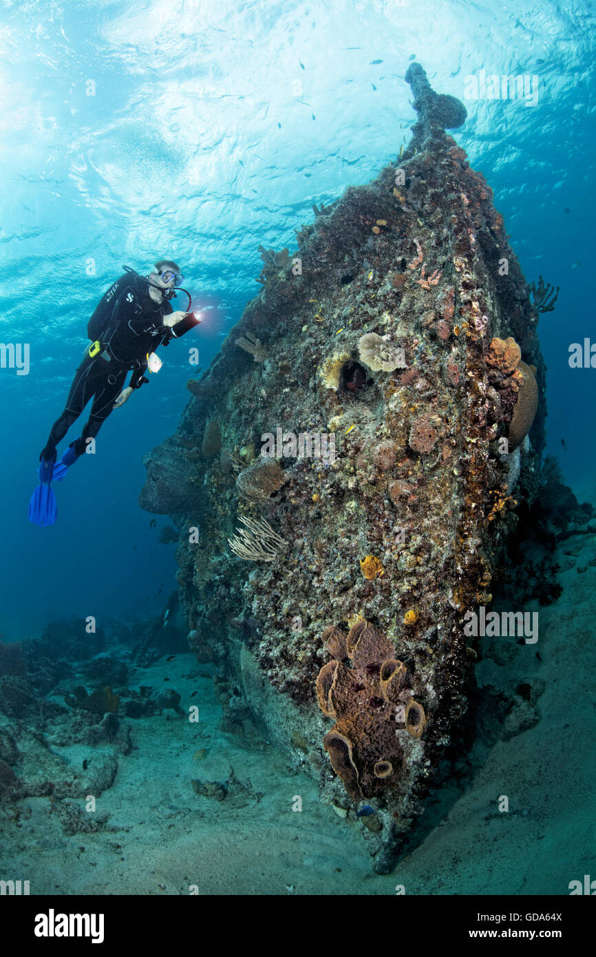 Bow of Wreck of Berwyn, Carlisle Bay, Caribbean Sea, Barbados Stock Photo