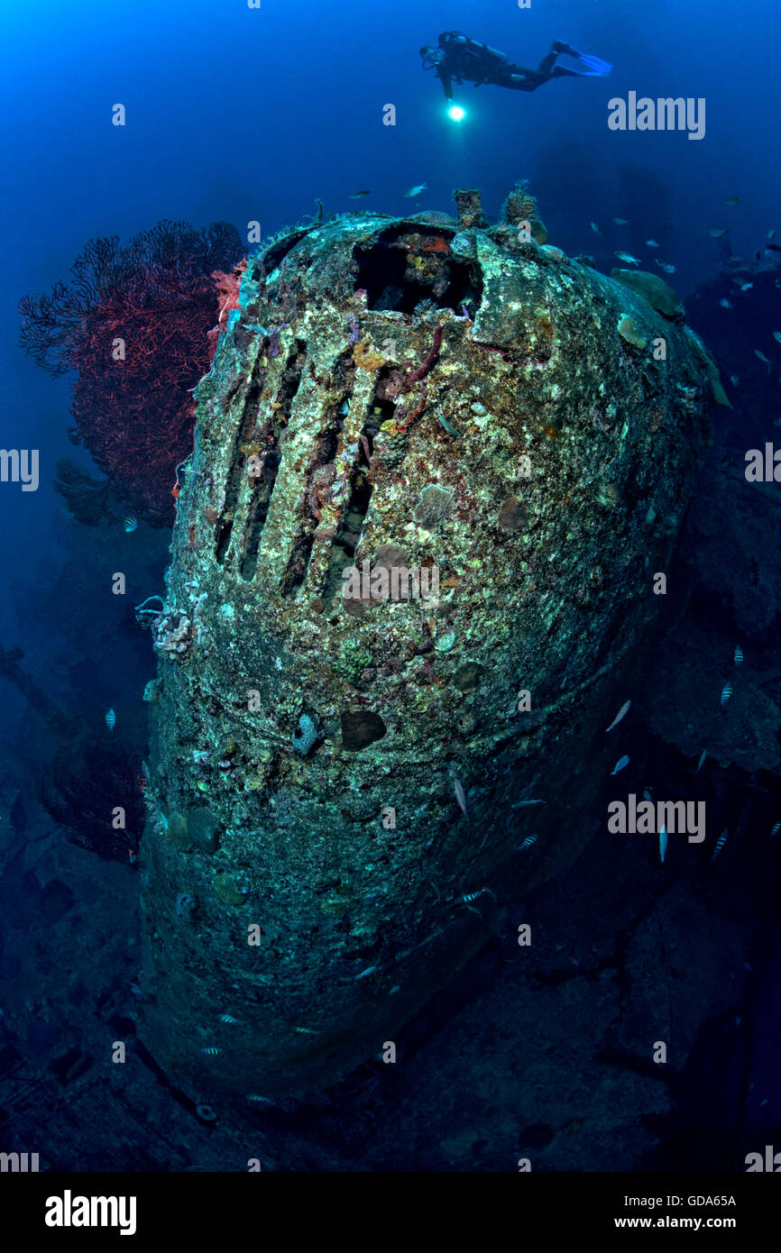 Chimney of SS Stavronikita Wreck, Caribbean Sea, Barbados Stock Photo