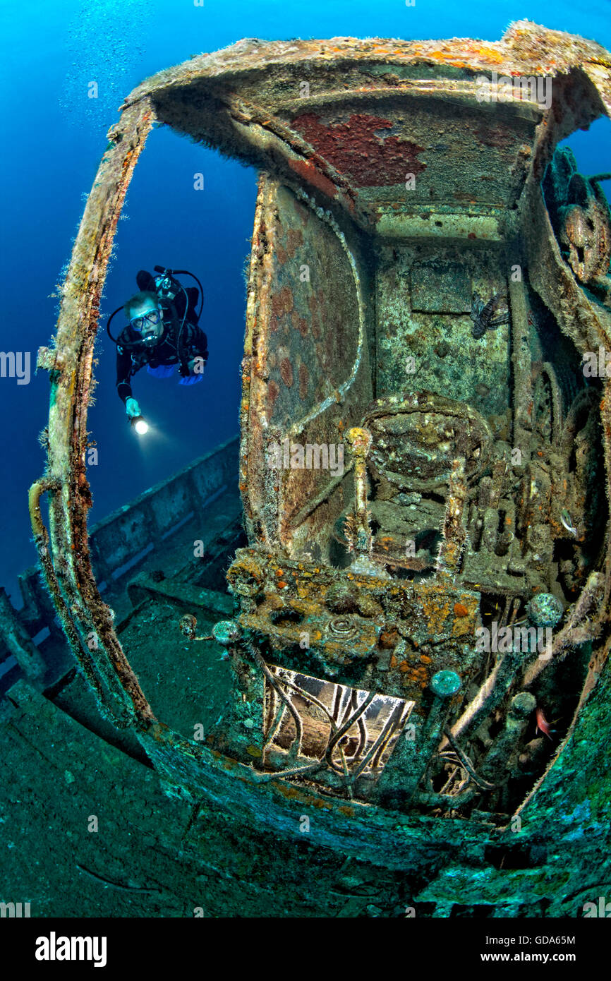Helmstand of former crane at Brianna H Wreck, Caribbean Sea, Barbados Stock Photo