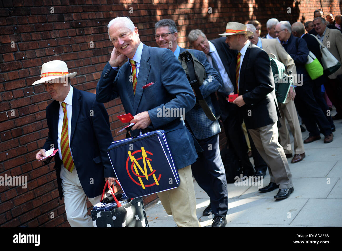 MCC Members queue to enter Lord's during day one of the Investec Test match  at Lord's, London Stock Photo - Alamy
