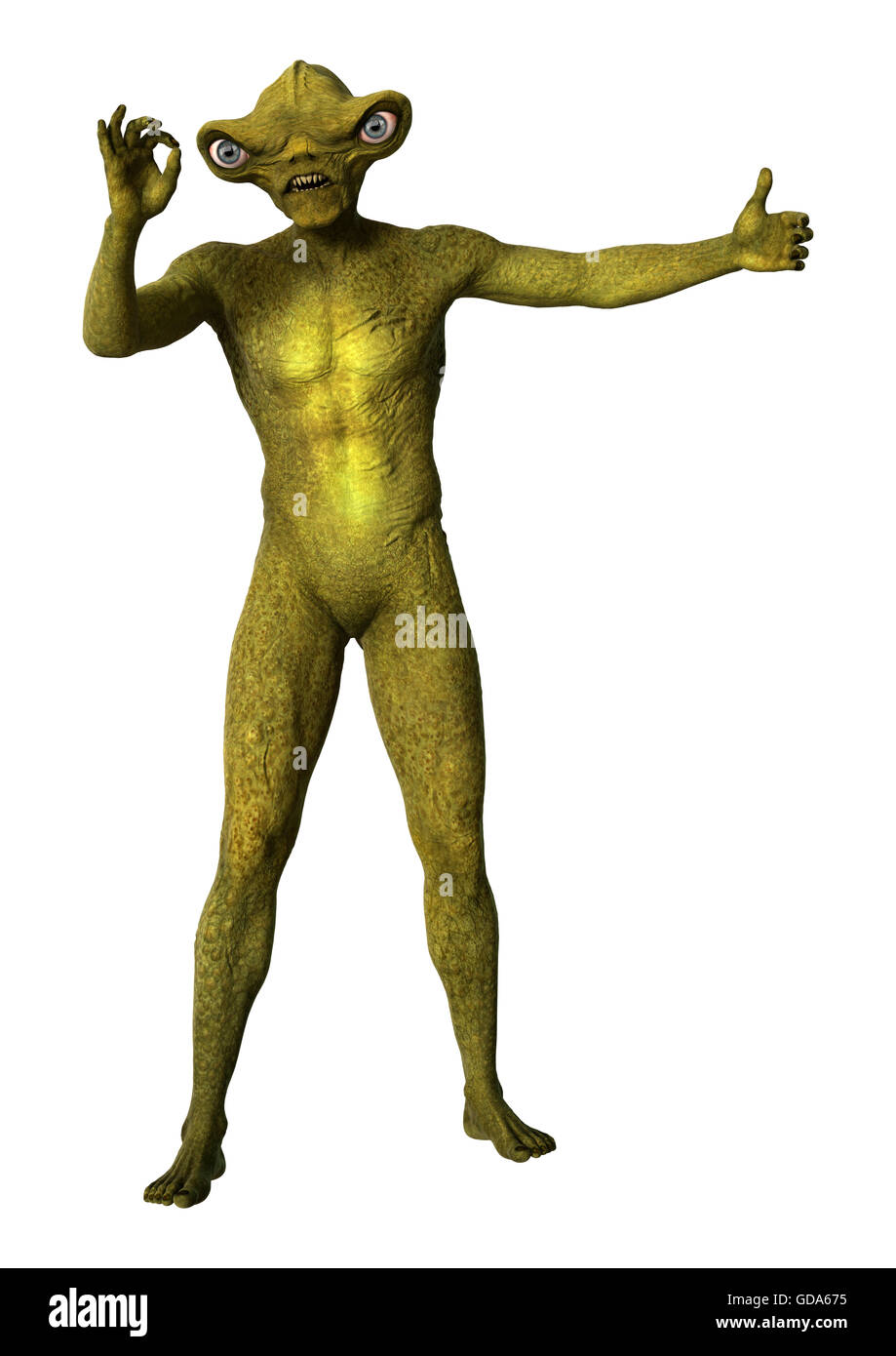 3D rendering of a green alien isolated on white background Stock Photo ...