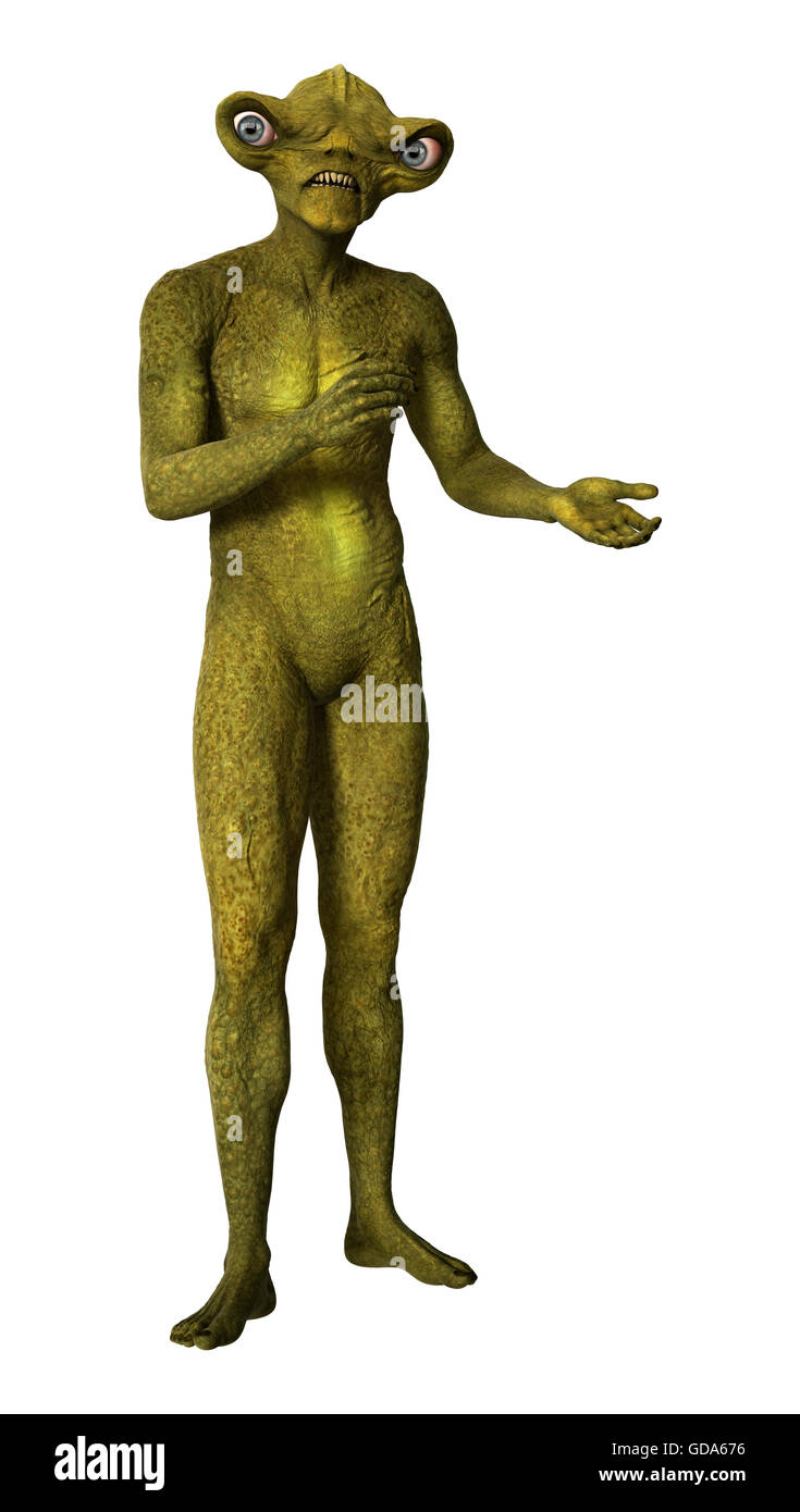 3D rendering of a green alien isolated on white background Stock Photo ...