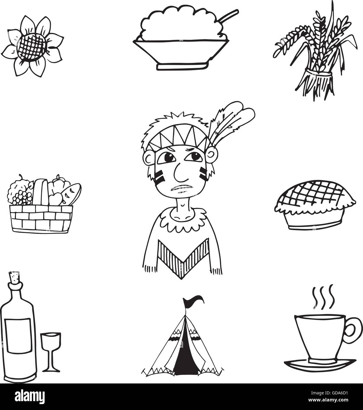 Thanksgiving black white in doodle Stock Vector Image & Art - Alamy