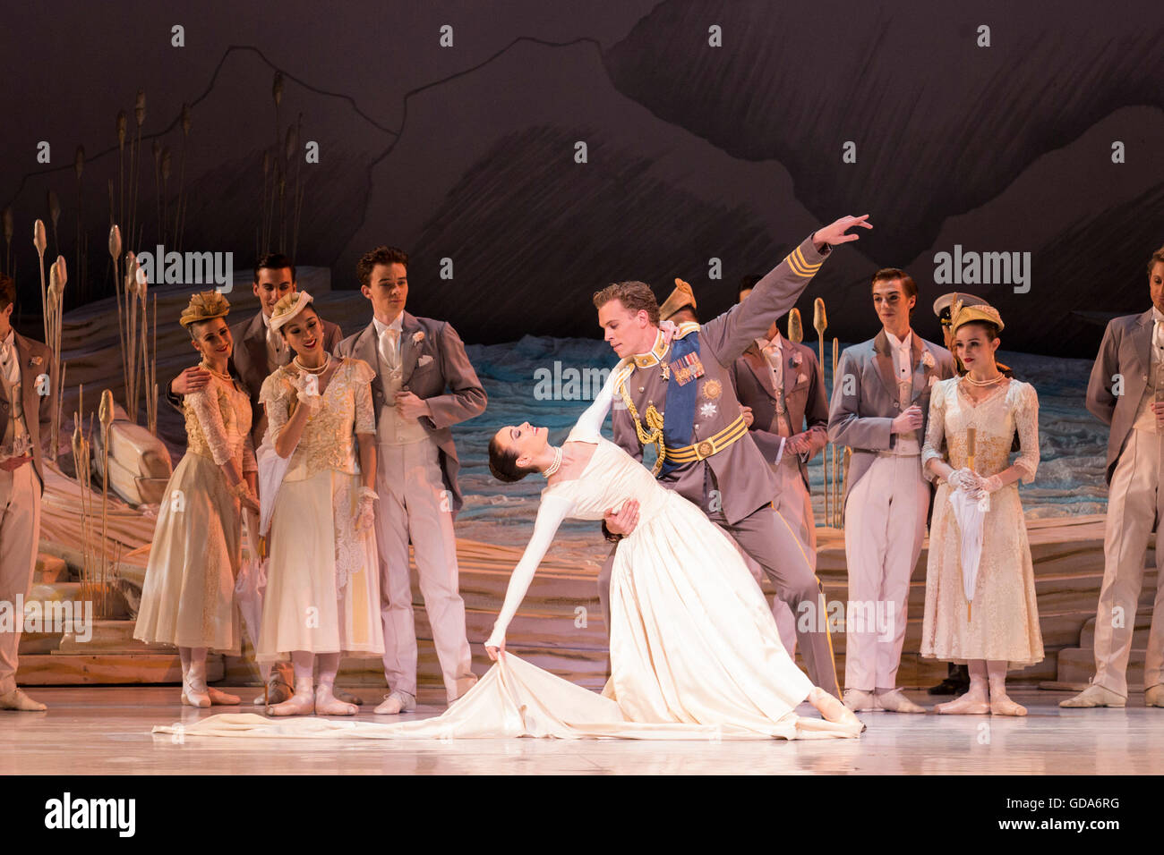 London, UK. 13 July 2016. Amber Scott as Odette and Adam Bull as Prince ...