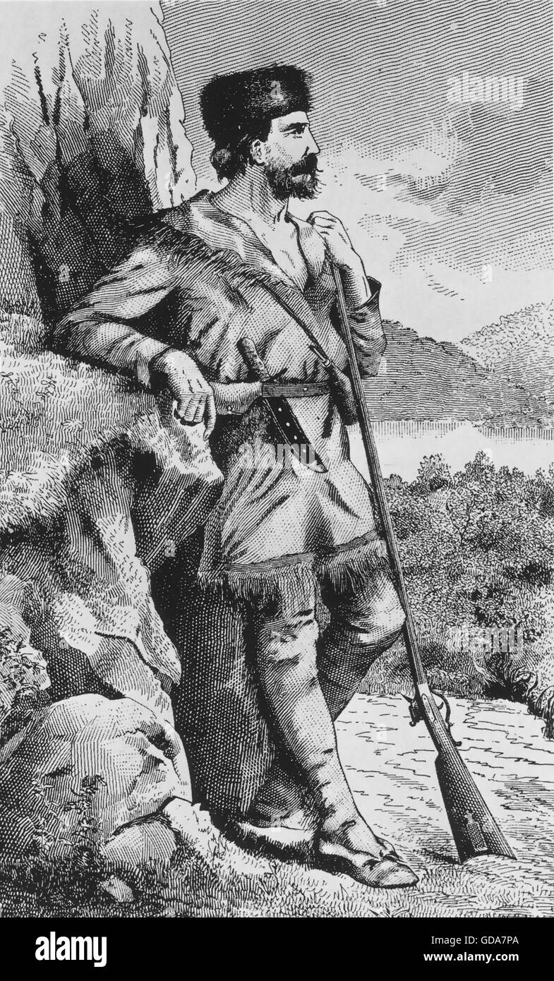 DAVY CROCKETT (1786-1836) American frontiersman in a late 19th century engraving Stock Photo