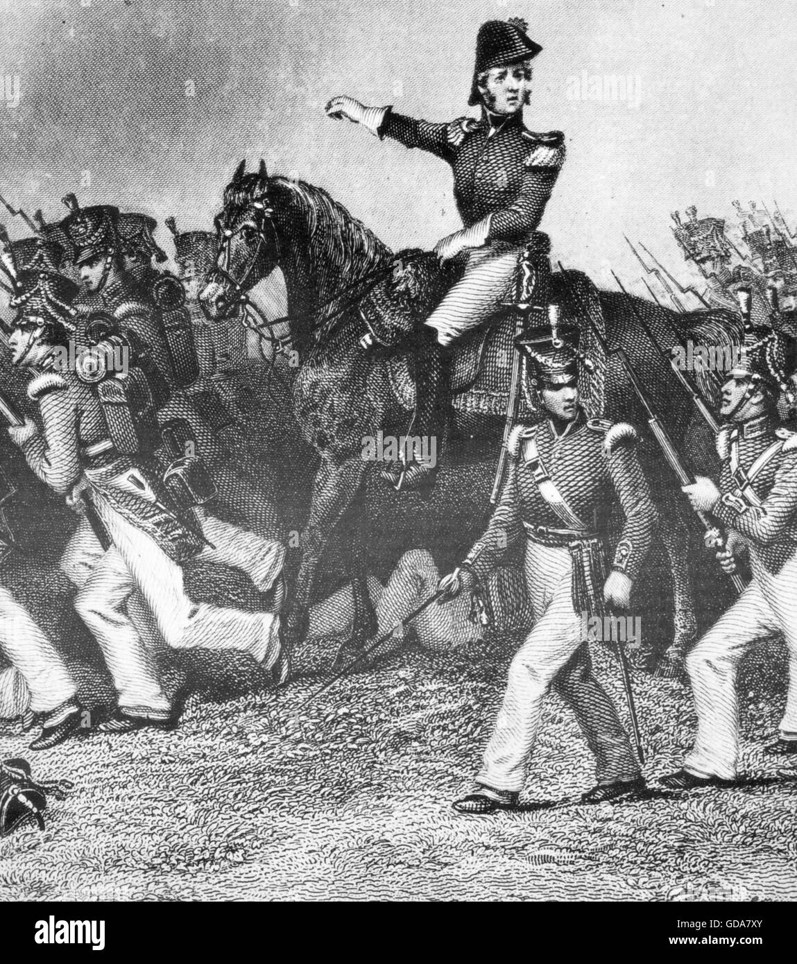 WINFIELD SCOTT (1786-1866) United States Army commander. Contemporary engraving showing hiom ordering the charge of McNeil's battalion during the Battle of Chippawa 5 July 1814 Stock Photo