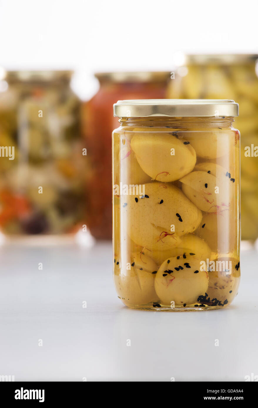 Pickled Lemon Jar with Other Pickles Jars in Background Stock Photo Alamy