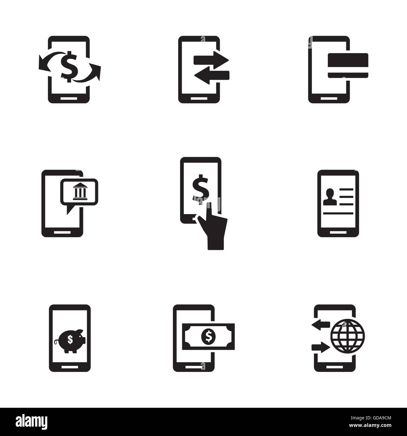Vector black mobile banking icons set Stock Vector Image & Art - Alamy