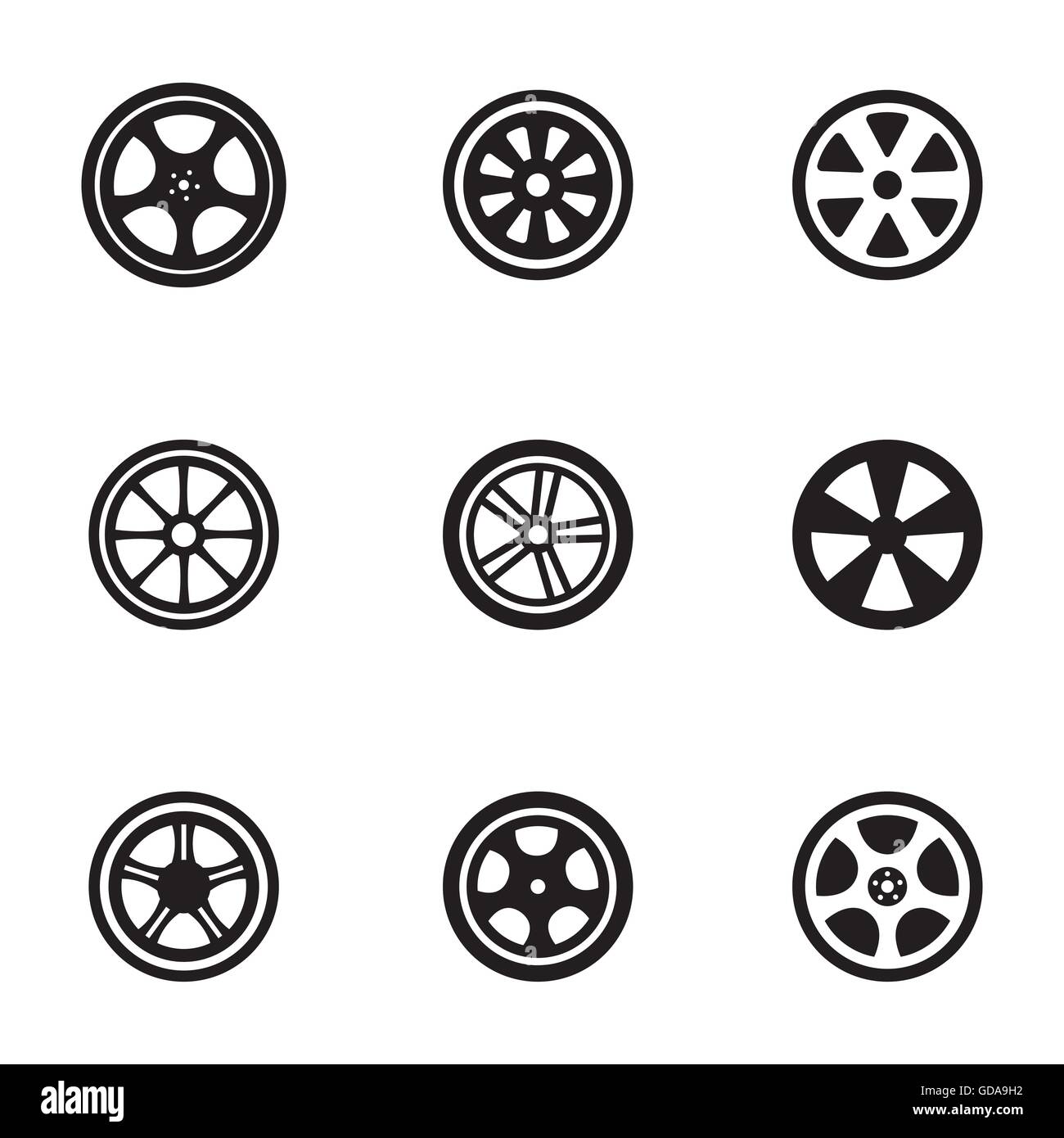 Vector black wheel disks icons set Stock Vector Image & Art - Alamy
