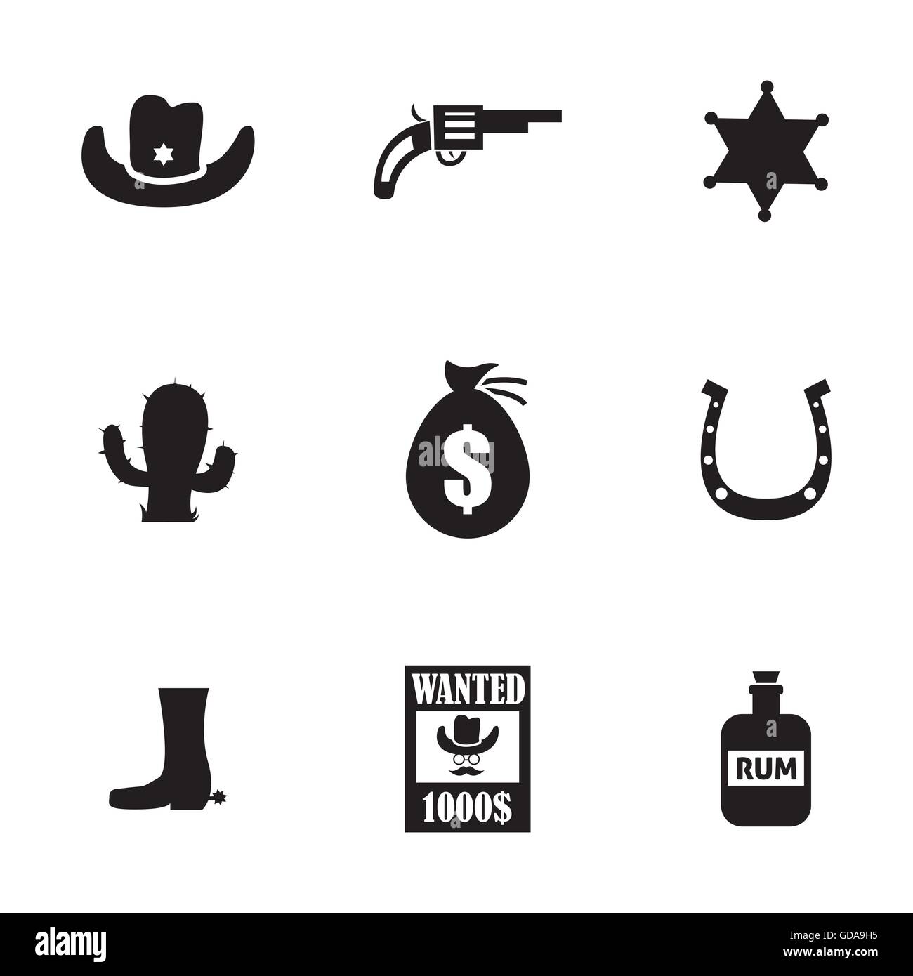 Vector black wild west icons set Stock Vector Image & Art - Alamy