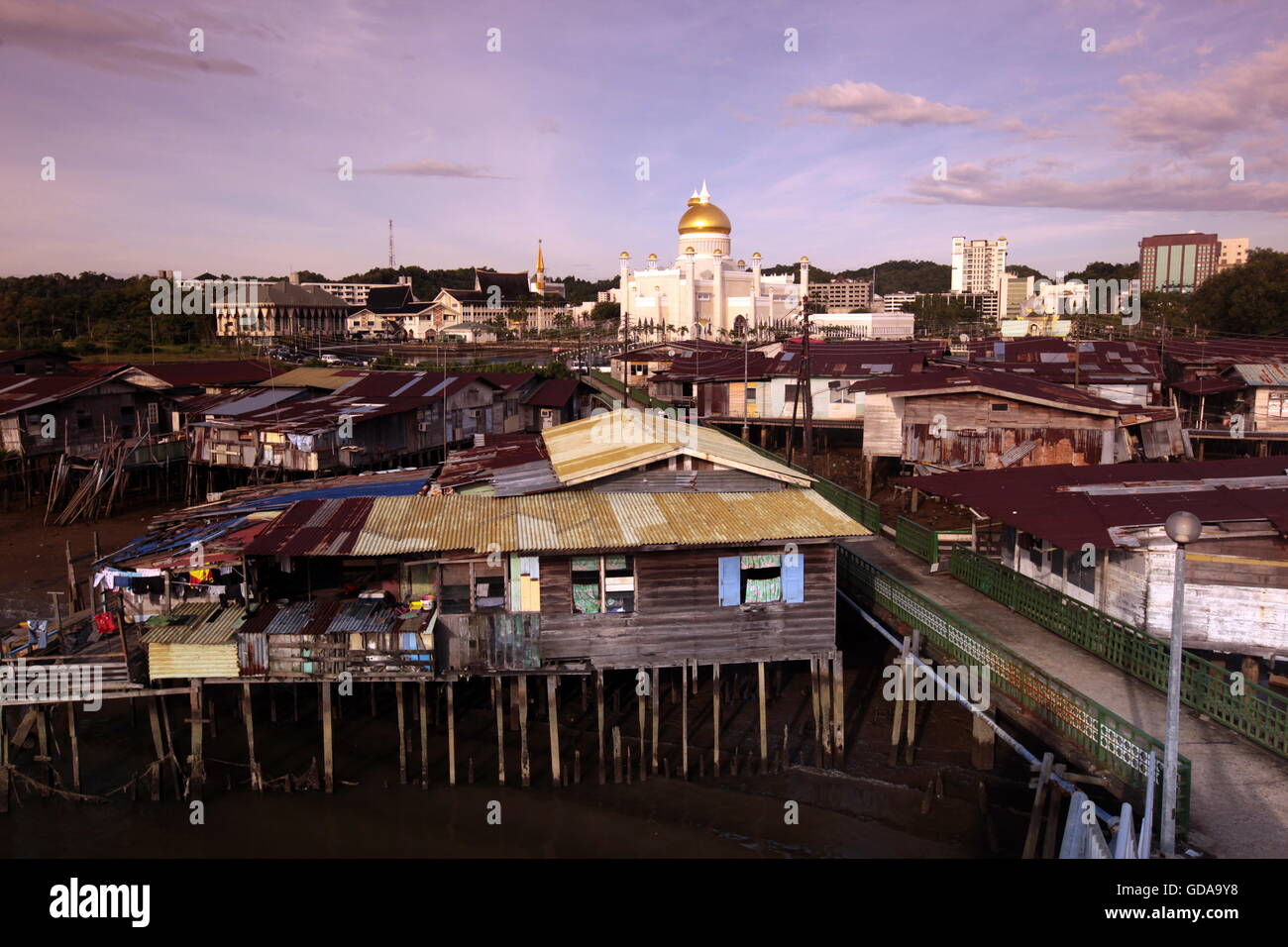 the water village and town of Kampung Ayer in the city of Bandar seri Begawan in the country of Brunei Darussalam on Borneo in S Stock Photo