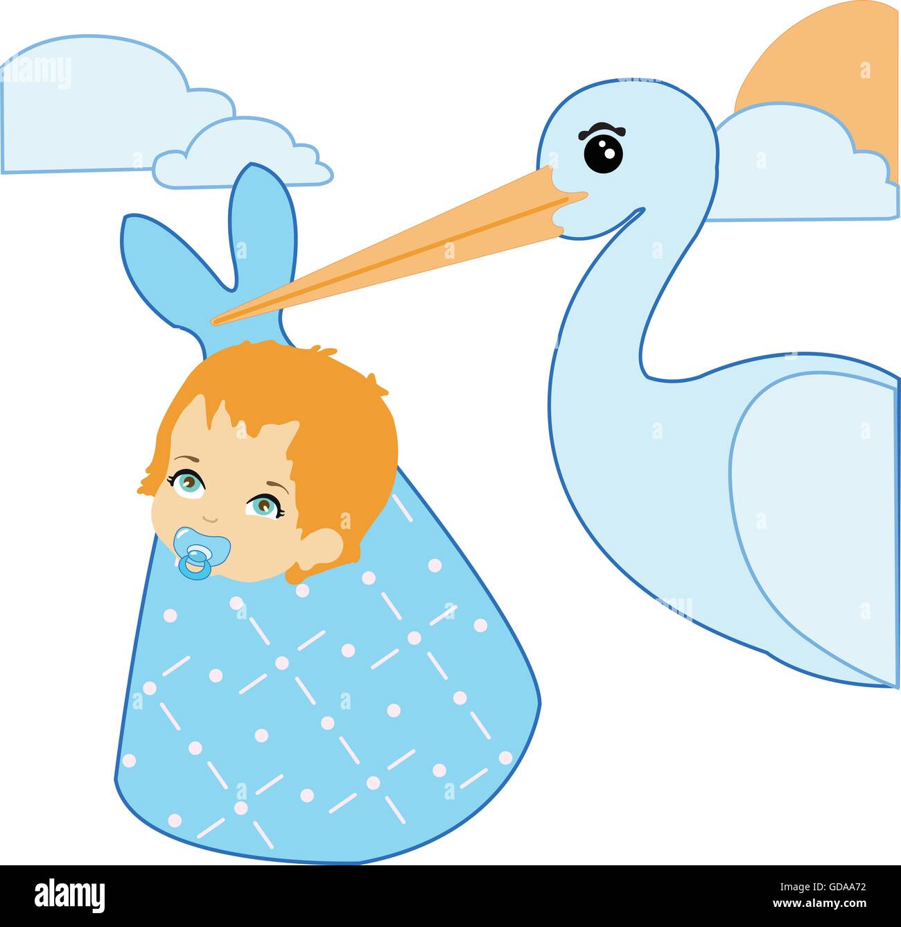 stork and baby boy announcement card stock vector art