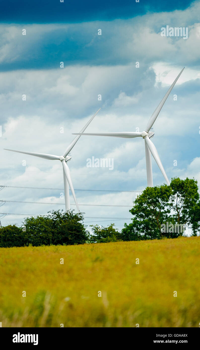 Wind Turbines on farmland near Donington, Lincolnshire, UK Stock Photo