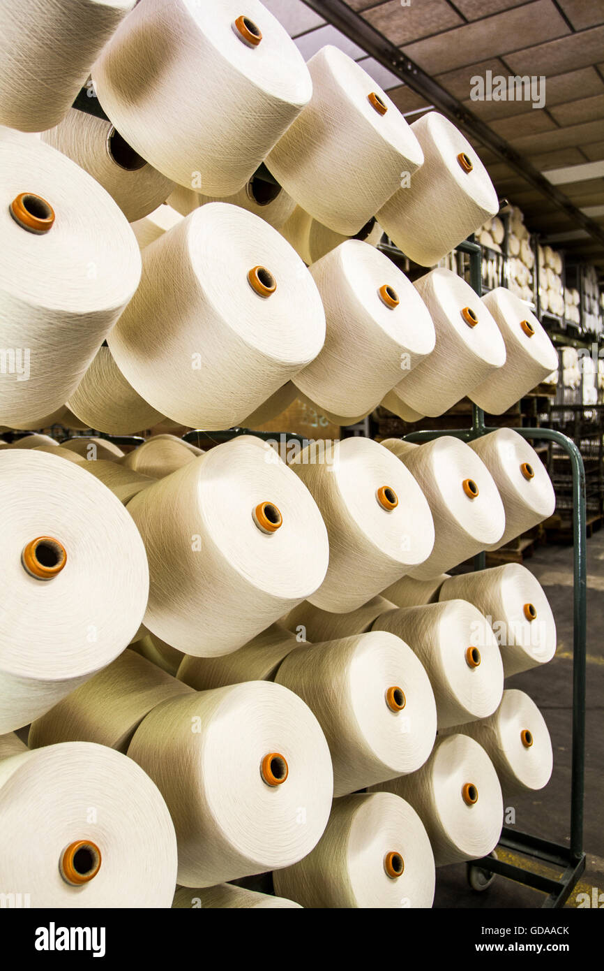 Cotton yarn spools in a textile industry. Blumenau, Santa Catarina, Brazil Stock Photo