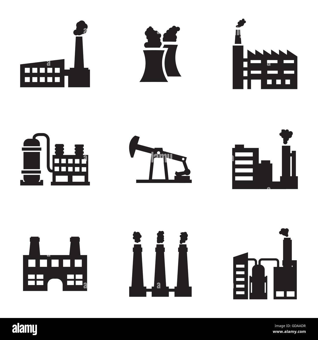 Vector black factory icons set Stock Vector Image & Art - Alamy